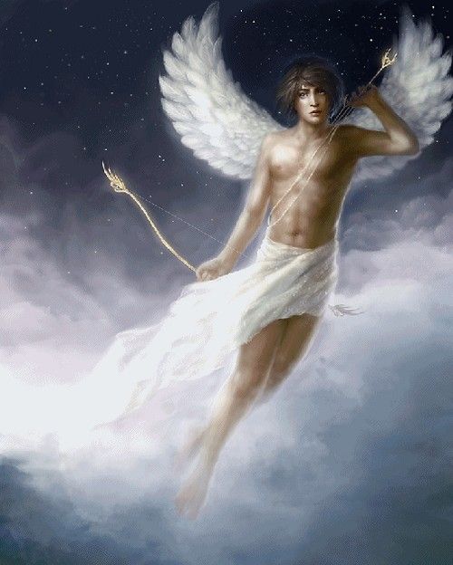 image homme ange cupidon avec arc dans les nuages